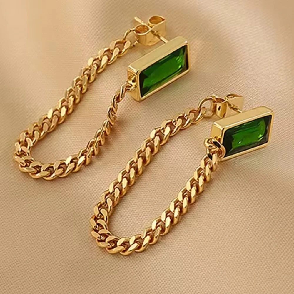 New! Gold and Green Chain Earrings